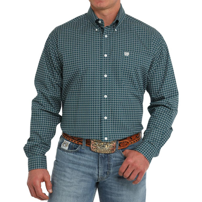 Men's Teal Print Button Down Shirt