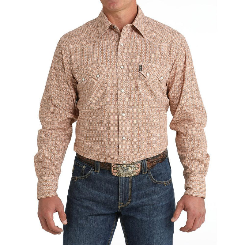 Men's Gold Print Long Sleeve Snap Shirt