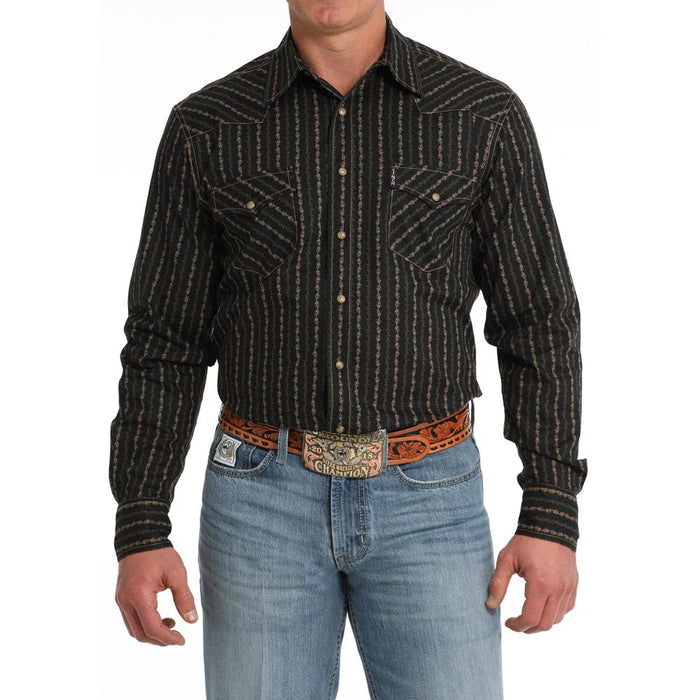 Men's Black Print Modern Fit Snap Shirt