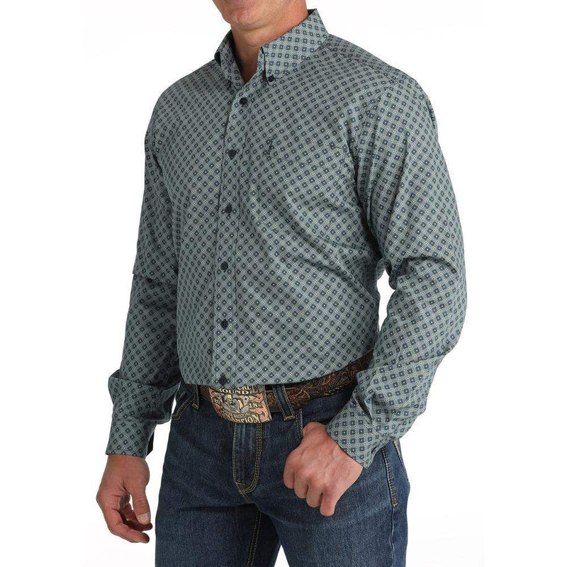 Men's Navy Print Modern Fit Button Down Shirt