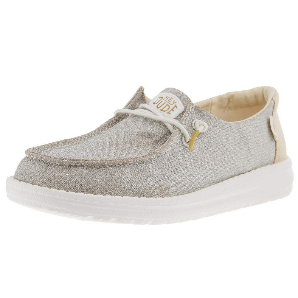 てるさと Hey Dude Women's Wendy Metallic Silver Shoes