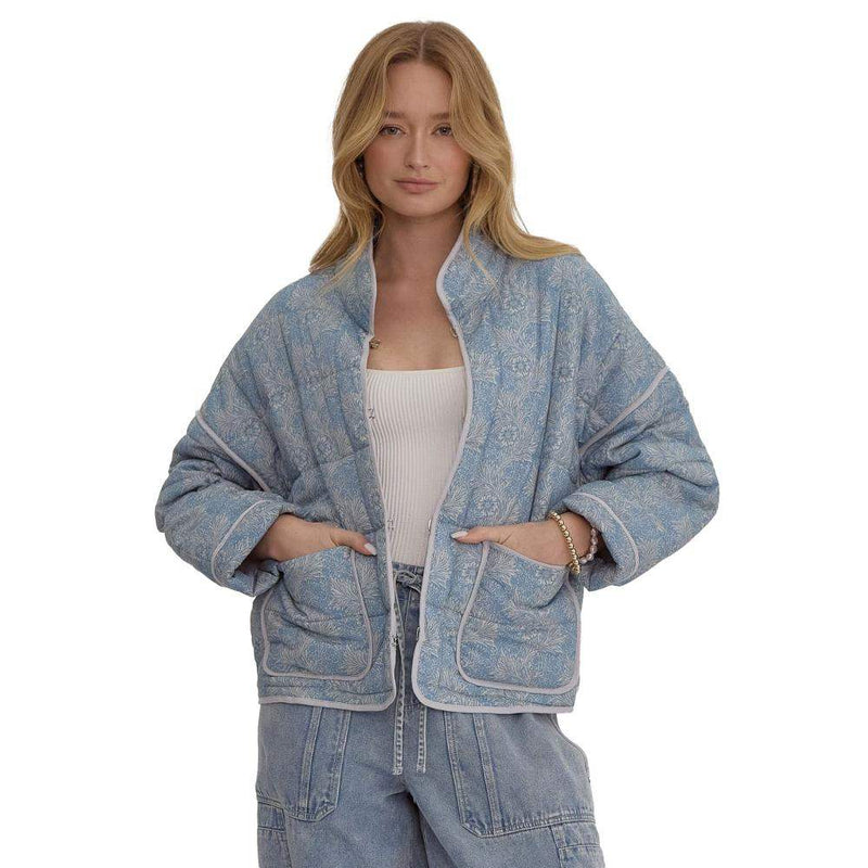 Women's Quilted Blue Drop Shoulder Jacket