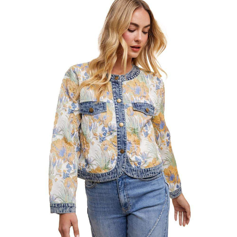 Anniewear Women's Floral Jacquard Contrast Jacket