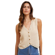 Women's Oatmeal Crochet Button down Vest