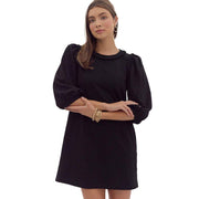 Women's Black Puff Sleeve Mini Dress