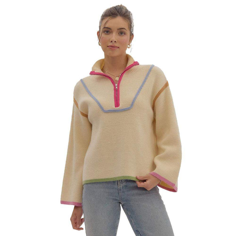 Women's Ecru 1/4 Zip Sweater