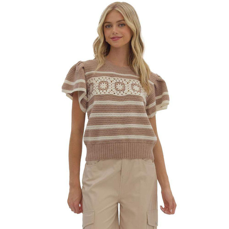 Women's Mocha Crochet Detail Sweater