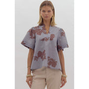 Women's Slate Floral Print Top