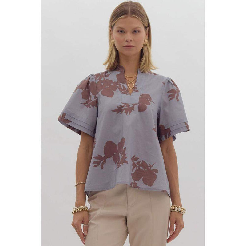 Women's Slate Floral Print Top