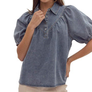 Women's Denim Collared Top