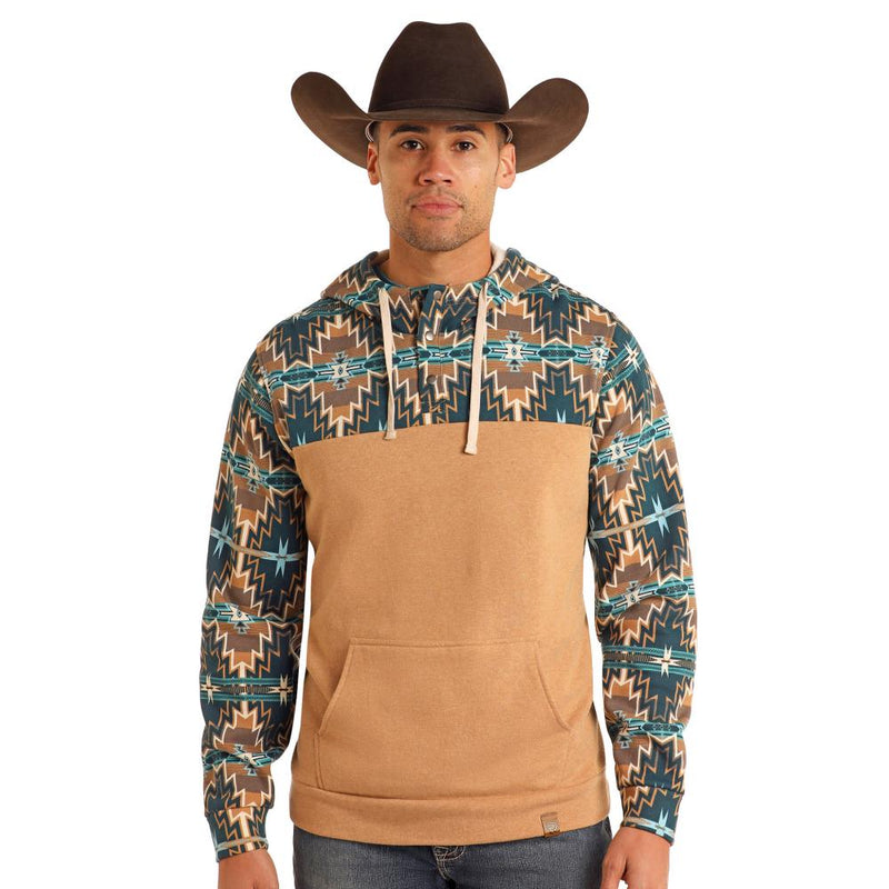 Men's Brown Aztec Colorblocked Hoodie