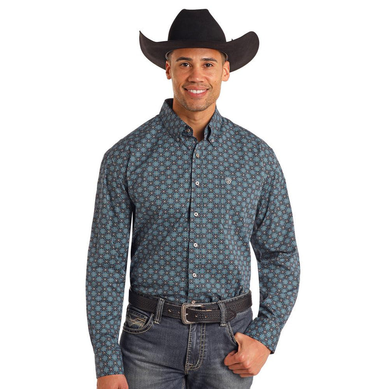 Men's Blue Medallion Print Button Down Shirt