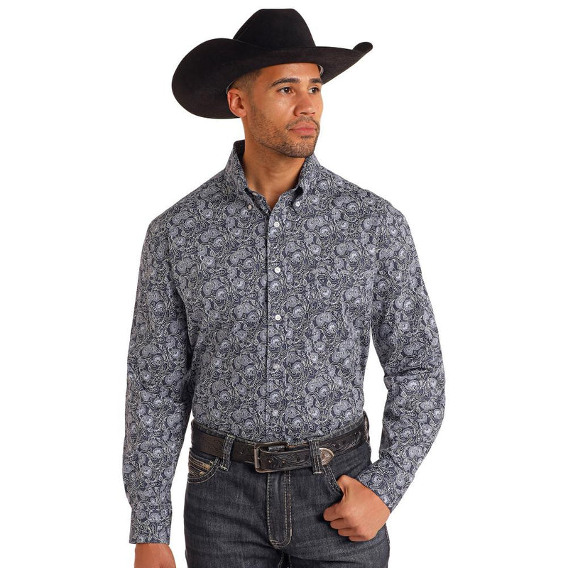 Men's Blue Paisley Button Down Shirt