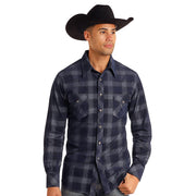 Men's Blue Plaid Corduroy Snap Shirt