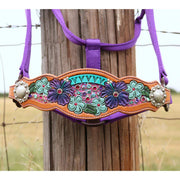 Aqua Pink Floral Bronc Halter