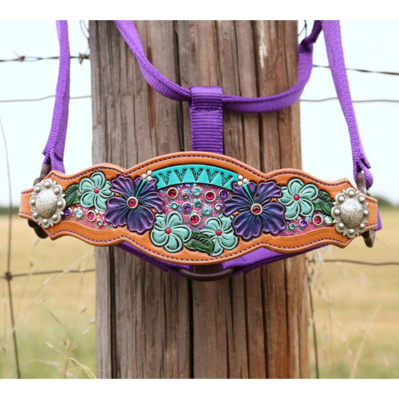 Aqua Pink Floral Bronc Halter