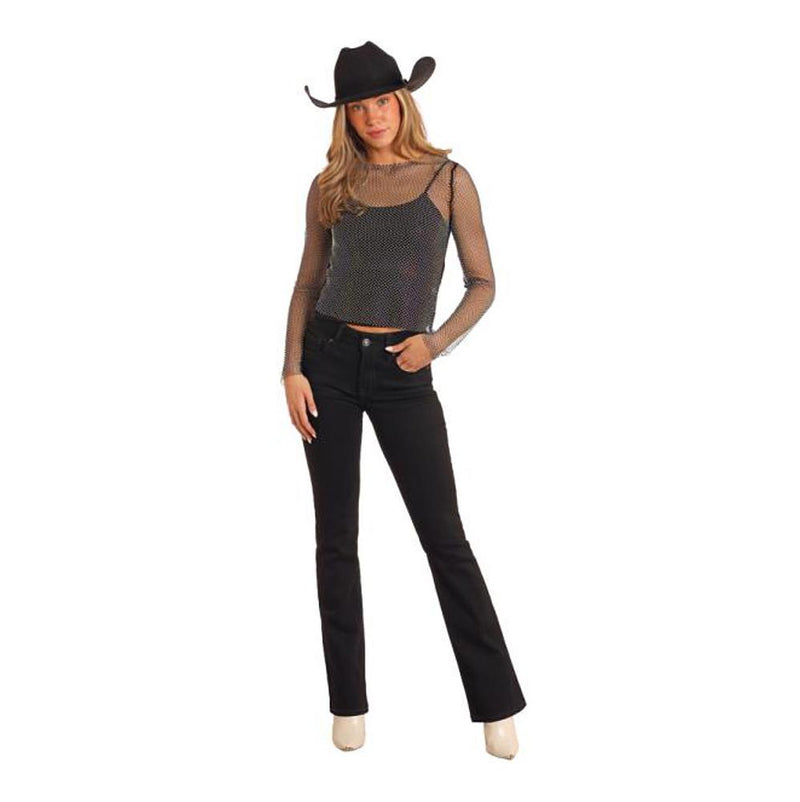 Women's Rhinestone Mesh Top