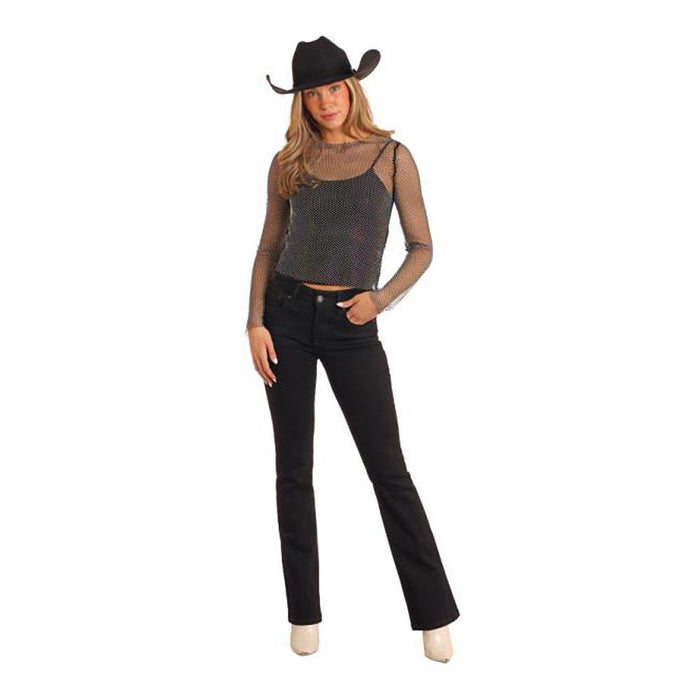 Women's Rhinestone Mesh Top