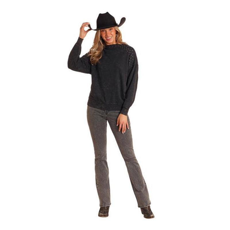 Women's Black Studded Pullover