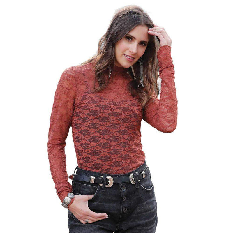 Women's Copper Floral Lace Top