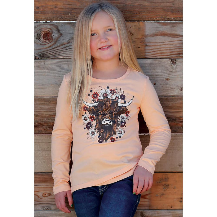 Girl's Peach Cow Tee