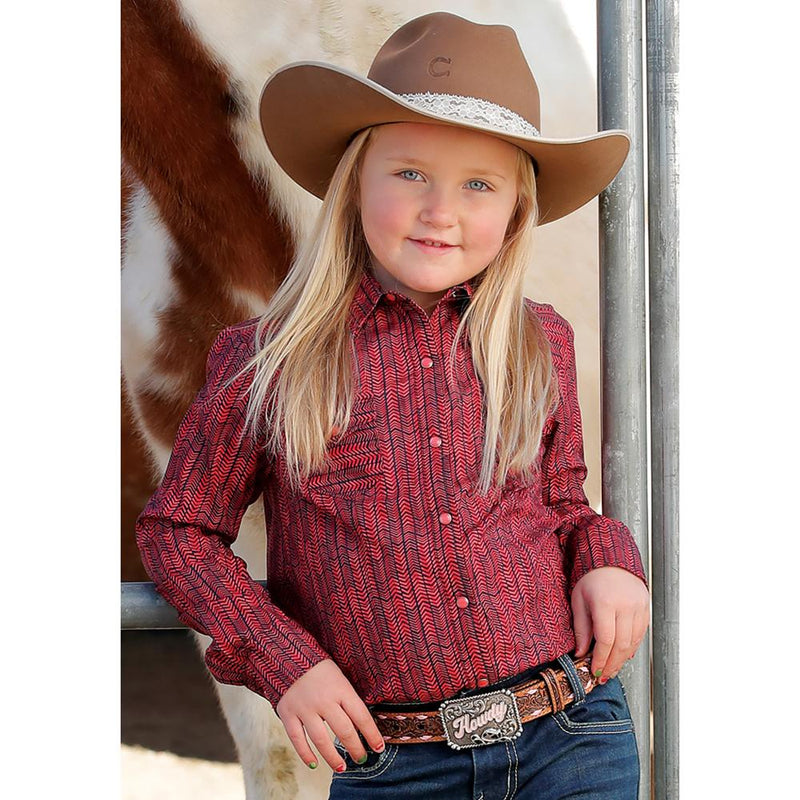 Girl's Pink Printed Pearl Snap Shirt