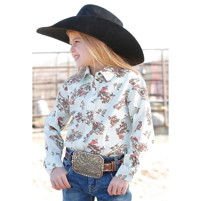 Girl's Rodeo Print Rhinestone Snap Shirt