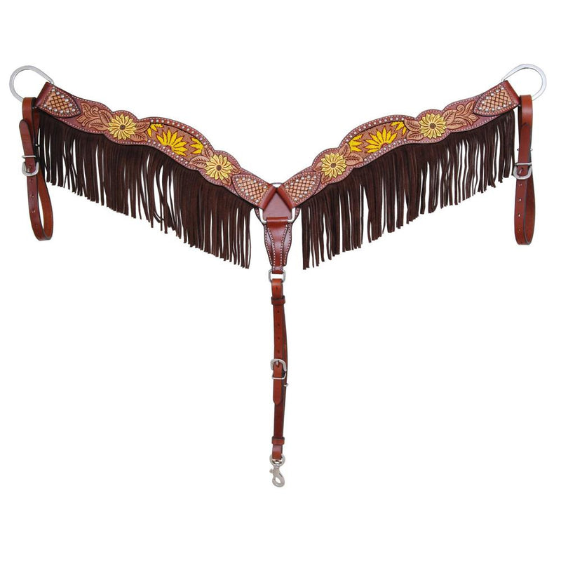 Beaded Sunflower Contoured Breast Collar with Fringe