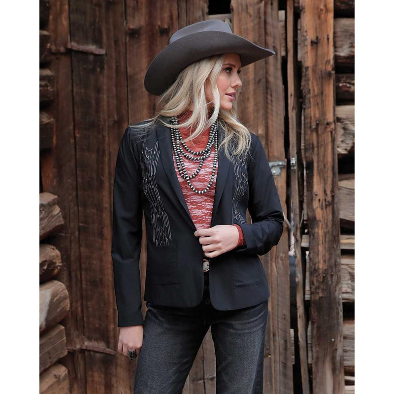 Women's Black Embroidered Blazer
