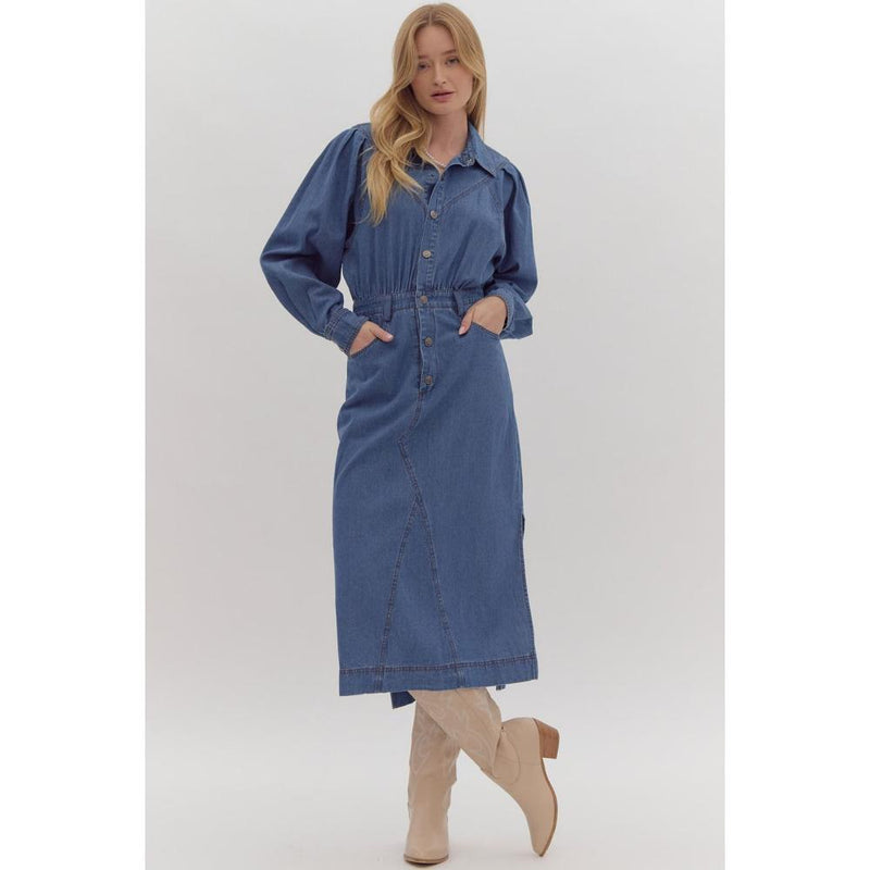 Women's Denim Midi Shirt Dress