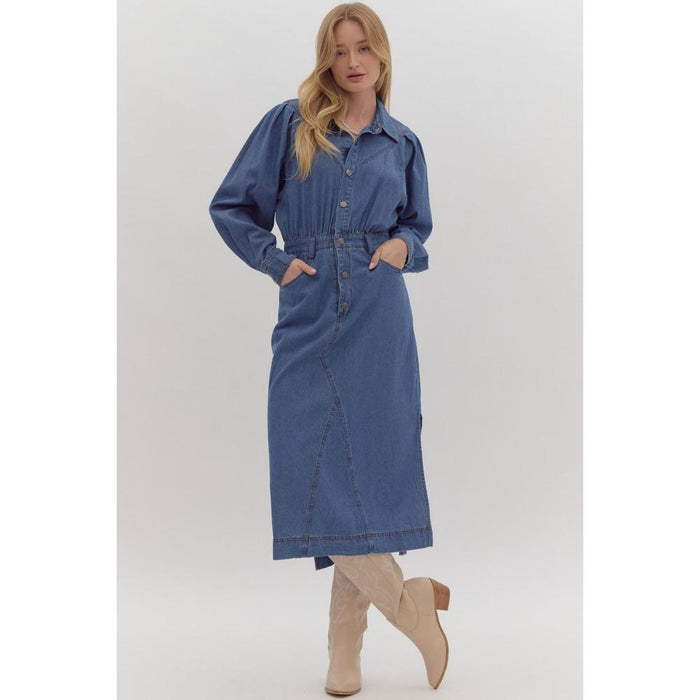 Entro Women's Denim Midi Shirt Dress Entro Women's Denim Midi Shirt Dress