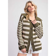 Women's Striped Sailor Collar Cardigan