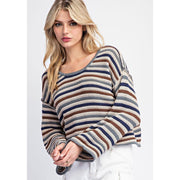 Women's Blueberry Multi Striped Crochet Sweater