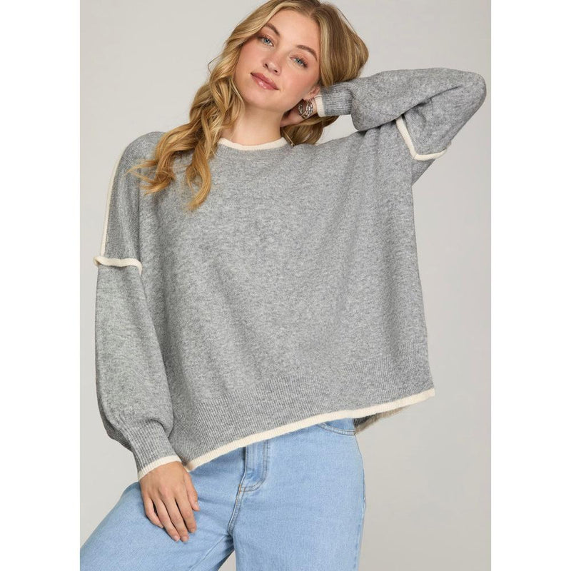 Women's Grey Contrast Sweater Top