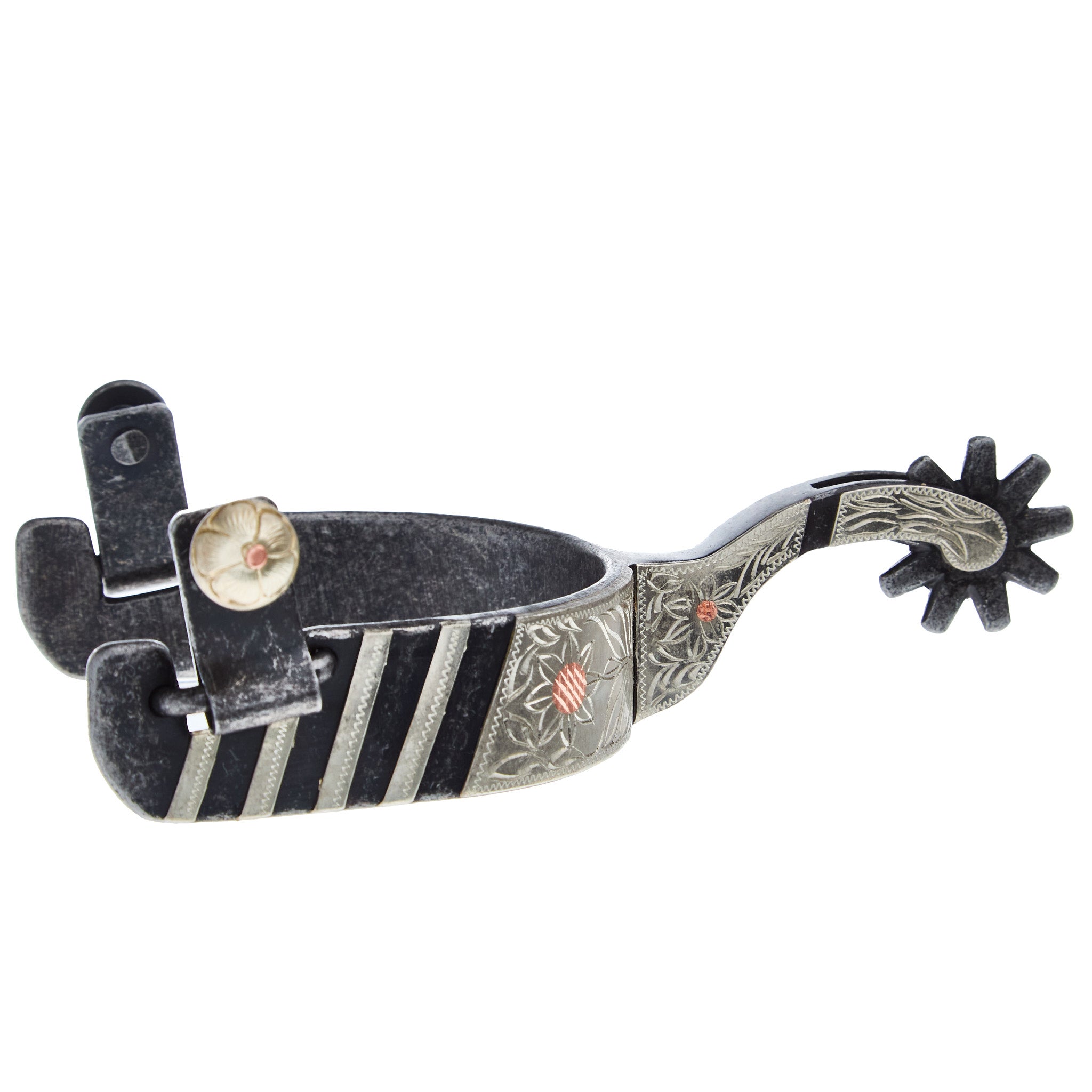 Bretelles Western En Cuir Gravé Motif Floral - Boucles Argentées - Occasion Bon état