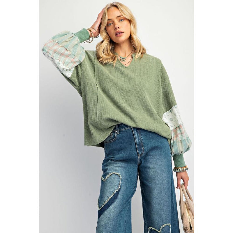 Women's Sage Print Sleeve Top