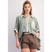 Women's Dusty Green Floral Print Top