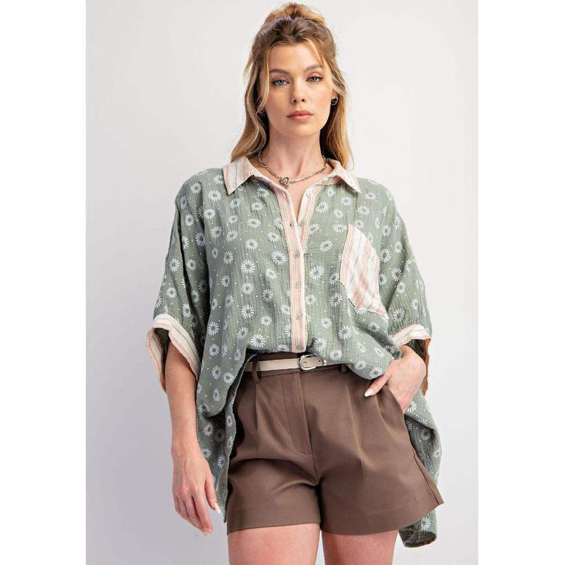 Women's Dusty Green Floral Print Top
