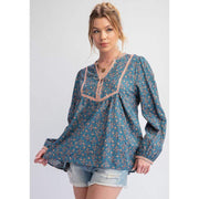 Women's Faded Teal Print Top