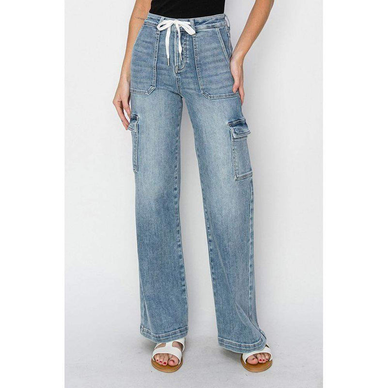 Women's Medium Wash Cargo Jeans
