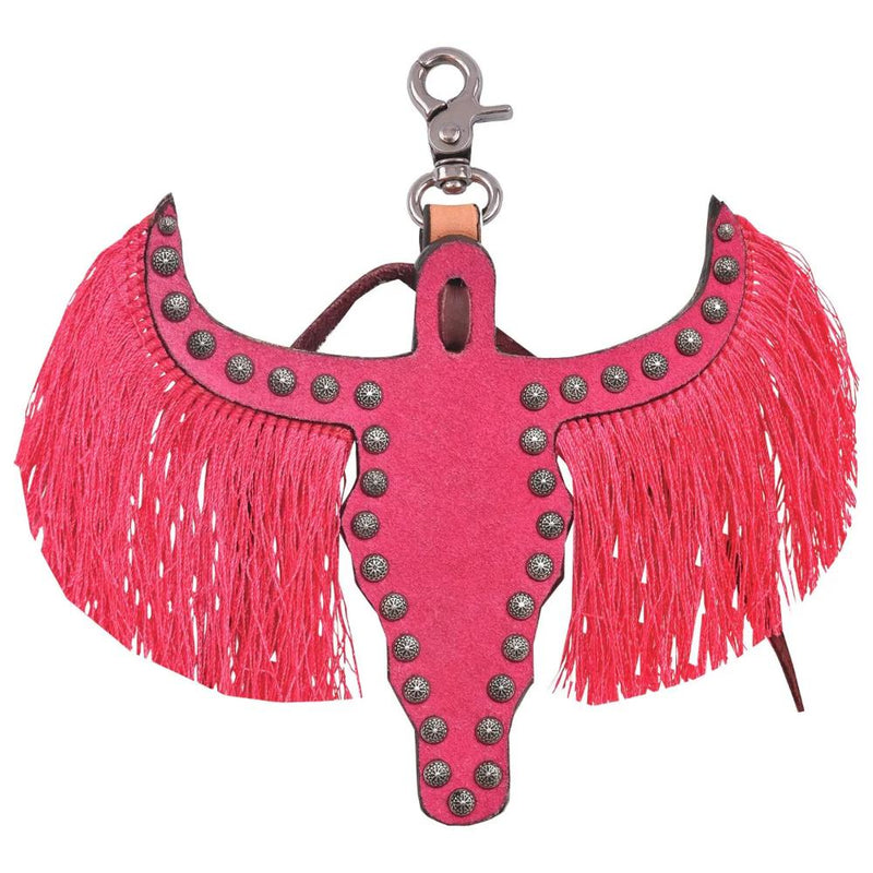 Pink Fringe Cowhead Saddle Charm