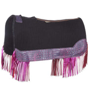 3/4in. 30X28 Black Felt Saddle Pad with Rio Croc-Hot Pink Fringe