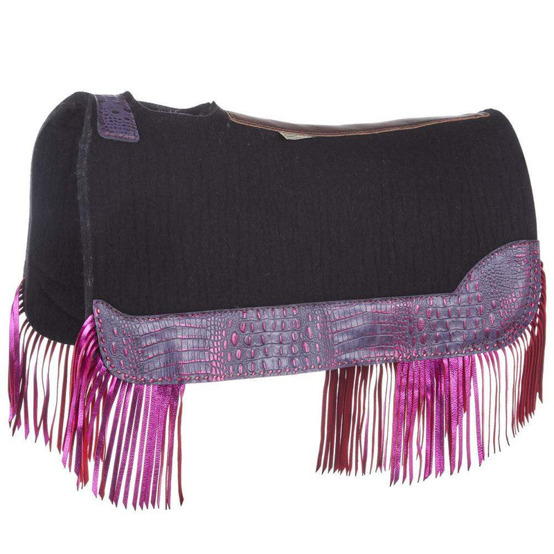 3/4in. 30X28 Black Felt Saddle Pad with Rio Croc-Hot Pink Fringe