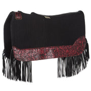 3/4in. 30x28 Red Roses Black Fringe Barrel Racer Felt Saddle Pad