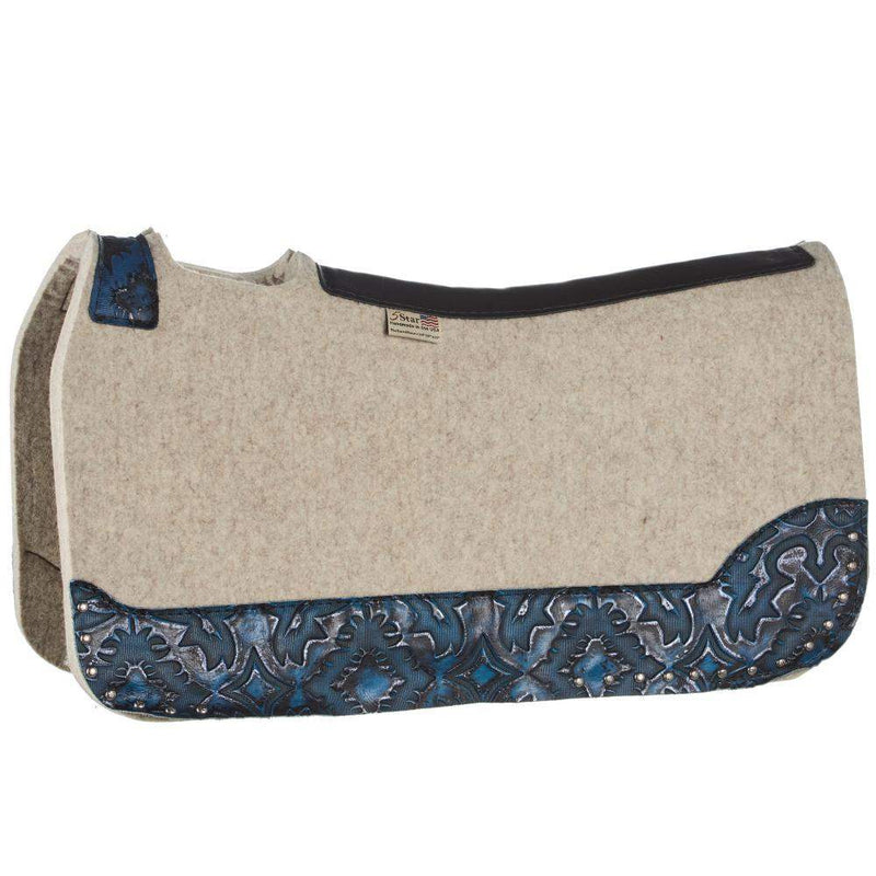 3/4in. 30x28 Blue Laredo and Silver Spots Barrel Racer Felt Saddle Pad