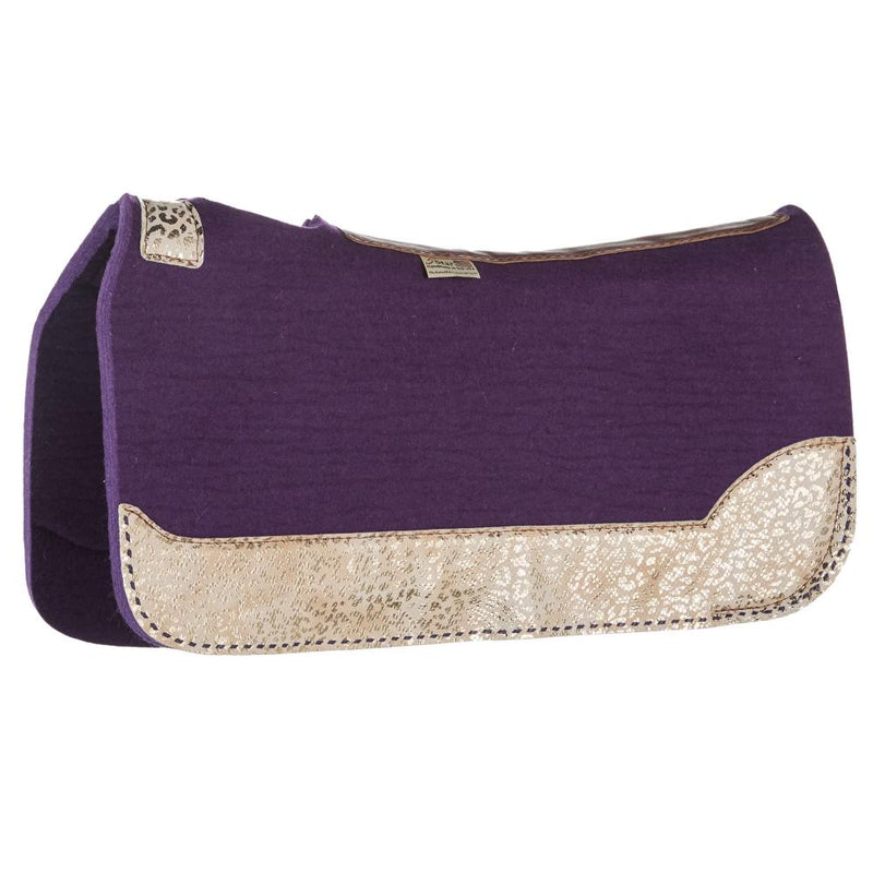 3/4in. 30x28 Barrel Racer Felt Saddle Pad w/Golden Leopard Purple Buckstitch