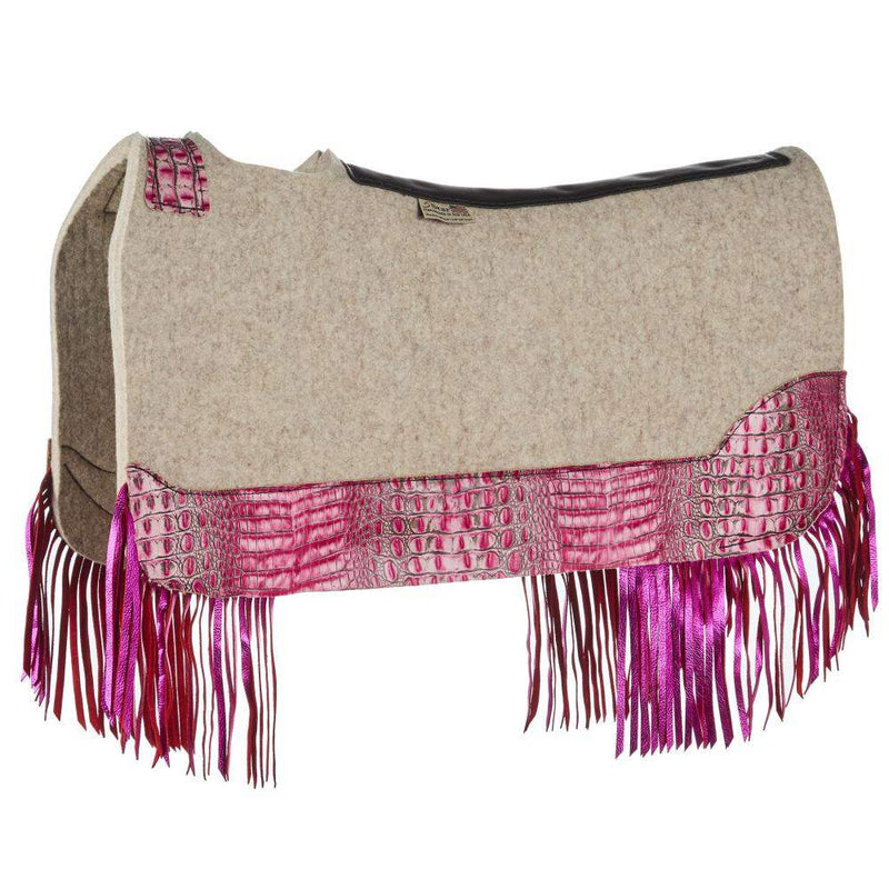3/4in. 30x28 Flamingo Croc Fringe Barrel Racer Felt Saddle Pad