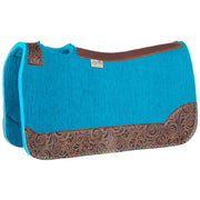 3/4in. 30X28 Brown Floral and Turquoise Buckstitch Barrel Racer Felt Saddle Pad