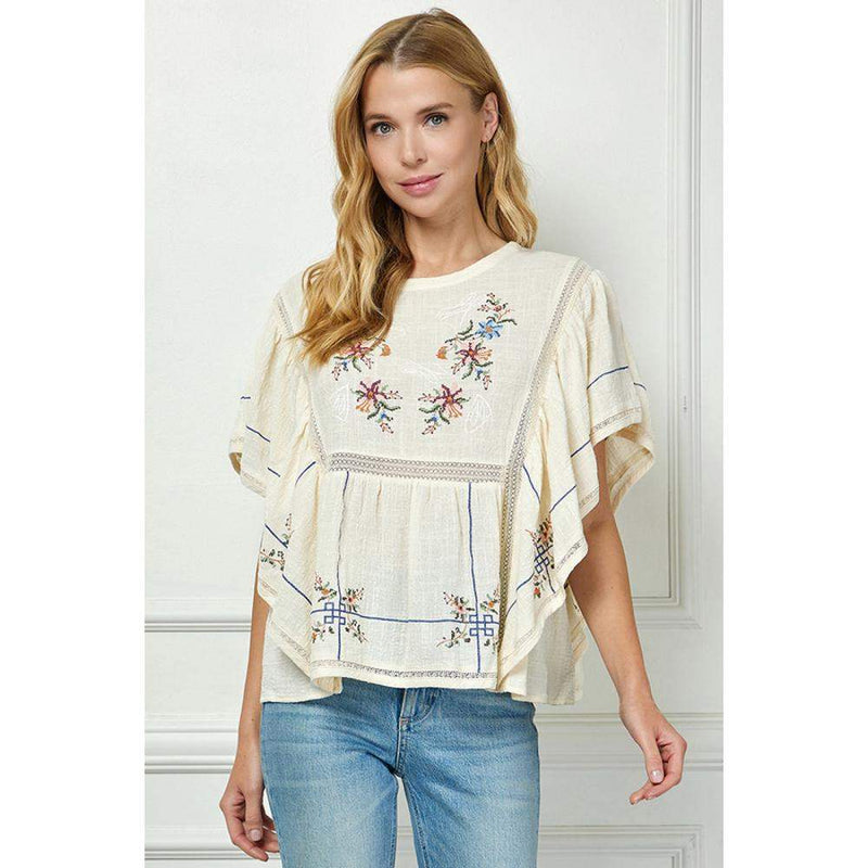Women's Cream Embroidery Detail Top