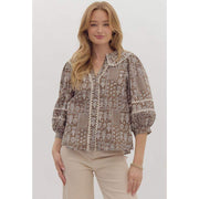 Women's Mocha Floral Print Blouse